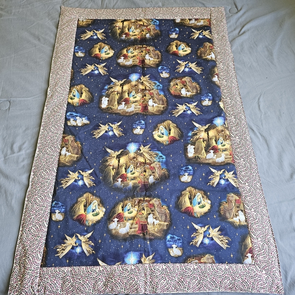 Homemade Nativity Scene Crib Baby‎ Blanket Christmas Holiday 40X25"